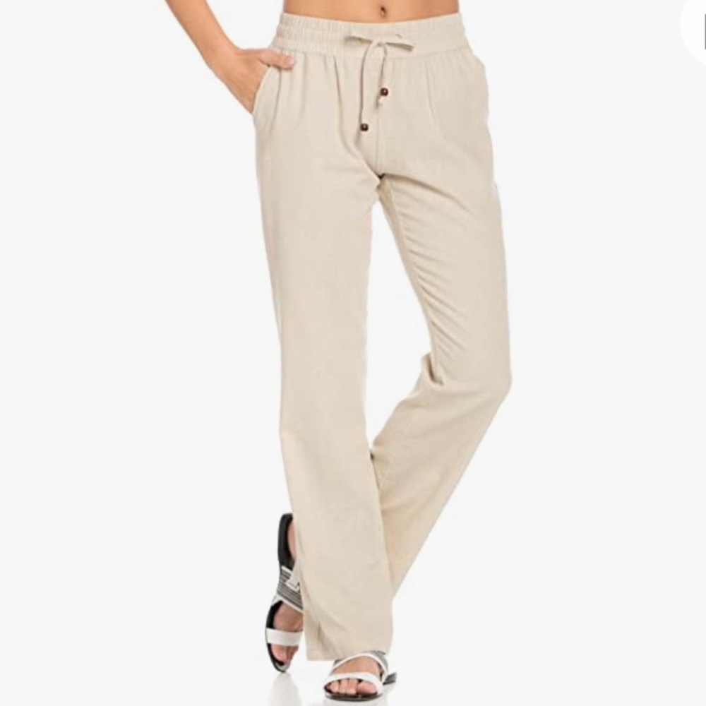 Comfy Elastic Waistband Drawstring Linen Pants